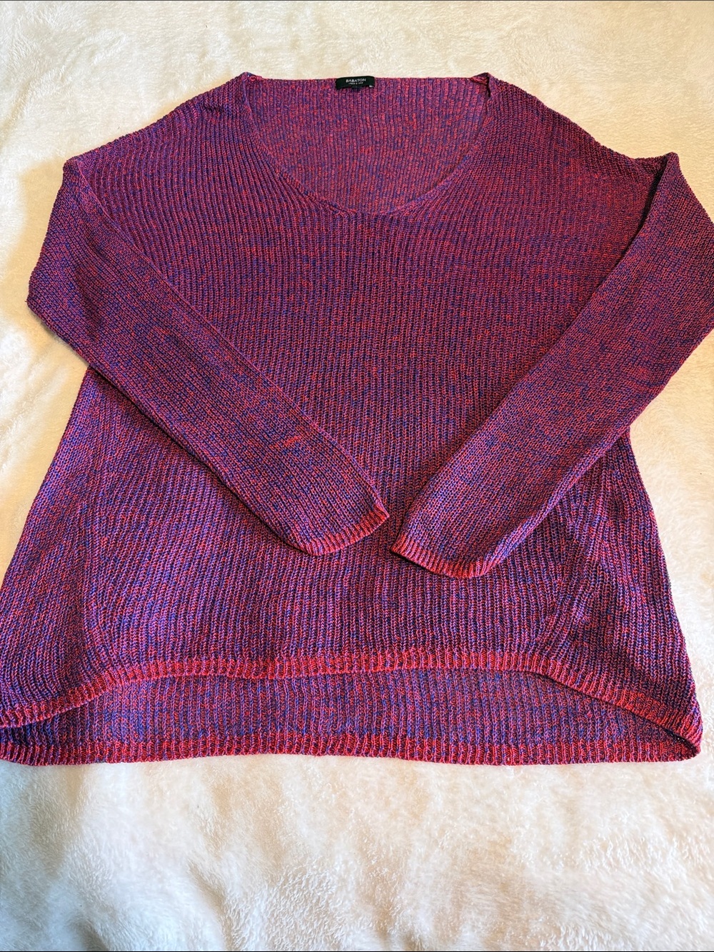 Aritzia Babaton Jarrod V-Neck Marled Knit Sweater - Silk & Linen Blend Size L